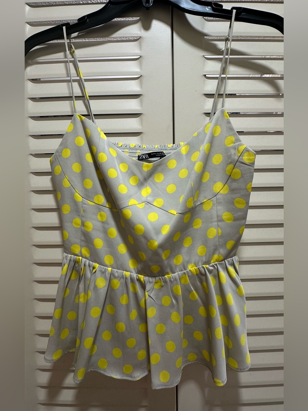 Zara Gray Spotted Peplum Cami with Yellow Polka Dots
